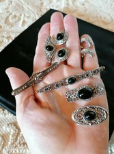 SPILLE ORECCHINI donna vintage bigiotteria ARGENTO antico ONICE strass gioielli 