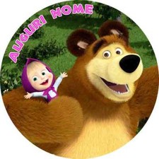 Cialda MASHA E ORSO ROTONDA con NOME Decorazione Torta Ostia Zucchero 