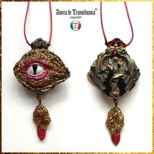 collana con pendaglio amuleto gioiello drago oro dragone occhio talismano gotico