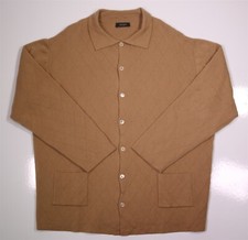 Maglione cardigan Jay Kos cammello marrone tessuto diamantato 4 strati 100% cashmere 56/XL