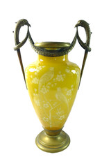 RARO VASO LIBERTY ART NOUVEAU JUGENDSTIL VETRO ACIDO UCCELLI FIRMA SOLEIL