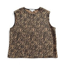 Top St. John Santana maglia tigre donna L oro nero paillettes strass senza maniche