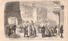 Stampa antica EPINAL Soldati partenza della campagna d'Italia 1859 Antique print