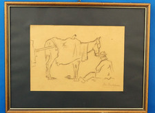 Giovanni Bartolena Disegno Dipinto matita uomo cavallo carretto LIVORNO 1900 XX