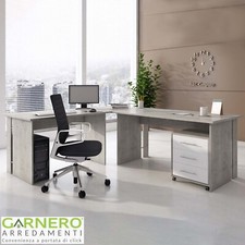 Scrivania ufficio angolare con cassettiera 228x198cm bianco cemento WOODY