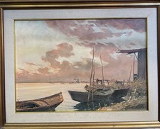 Dipinto olio su tela, paesaggio, marina, Francesco Maria Pieri, XX secolo