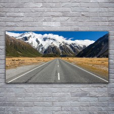Pittura Su Vetro 120x60 Tempereto Immagine Strada Montagne Neve Paesaggio