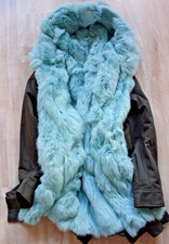 NUOVO cappotto di pelliccia panna ON PARLE DE VOUS parka taglia 38 cappuccio foderato pelliccia