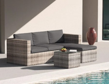 Salotto giardino esterno divano angolare rattan modulare tavolino Ischia