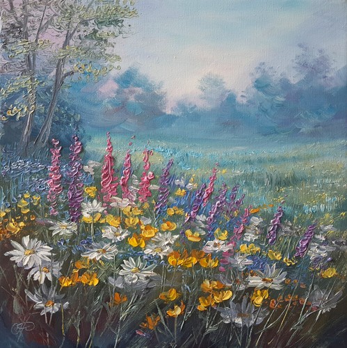 Prato fiori selvatici - , nebbioso