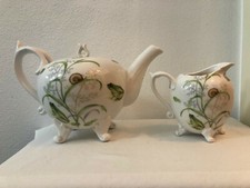TEIERA LATTIERA PORCELLANA BIANCA DECORATA-RANE CHIOCCIOLE - TEAPOT FROGS SNAILS