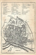 Stampa antica PAVIA Pianta della città Baedeker 1877 Antique print