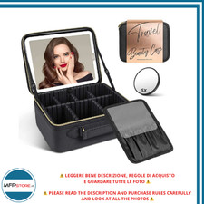 Beauty Case da Viaggio JUSRON con Specchio Illuminato 3 Colori e Luce Regolabile