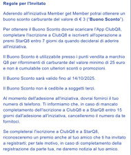 CODICE INVITO CARBURANTE 3€ Q8 AMICI VOUCHER BENZINA GRATIS COUPON