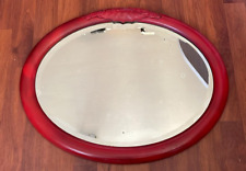 VECCHIO SPECCHIO OVALE MARINARESCO-VETRO AL MERCURIO E  CORNICE ROSSA IN METALLO