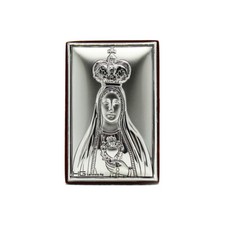 Icona sacra in legno con laminato argento Madonna con cuore e corona arte sacra