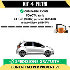 Kit 4 Filtri Tagliando per TOYOTA Yaris 1.4 D-4D 66 kw Diesel 2005-2012