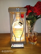 Lampada bottiglia gabbia a spalla scimmia con 100 led USB bianco caldo su zoccolo rovere