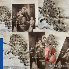 Corona Rosario vintage di cm 44 e grani in vetro trasparente Madonna di Pompei