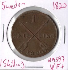 Coin Sweden 1 Skilling 1820 KM597, Oblique Milling