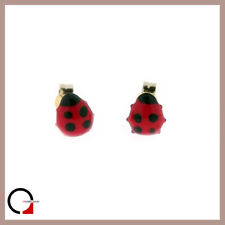 Orecchini Coccinella da bambina smaltati in oro giallo 14 kt per bimba a lobo