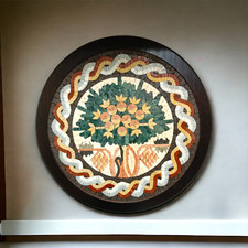 ALBERO DI MADABA FATTO A MANO 15,5" ROTONDO MOSAICO MARMO PIASTRELLE ARTE ARREDAMENTO CASA VINTAGE