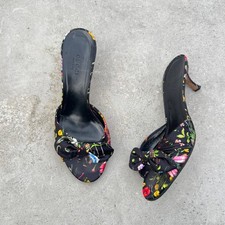 Gucci | Autentico Mules Vintage Nero Seta Floreale Colorato Fiocco Fiore (35,5)