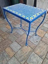 Tavolino Ferro Battuto Mosaico Blu