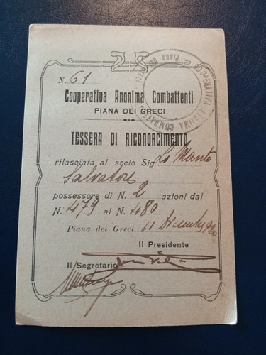 Tessera cooperativa - tessera,