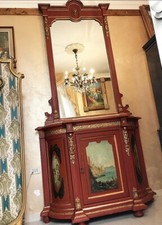 ANTICA CONSOLE SERVANTE IMPERO FINE 800 DIPINTA A MANO XVIII sec LACCATA