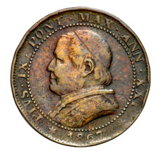 Stato Pontificio 1 soldo 1867 Anno XXI Pio IX Toned
