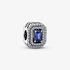 Charm Pandora Pavè e Pietra Blu 792385C01 Argento zirconi Ciondolo Rettangolare