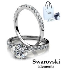 Coppia Anelli Donna Solitario Veretta Argento 925 Swarovski Elements Fedina Oro