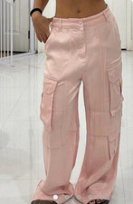Pantaloni cargo ZARA rosa raso