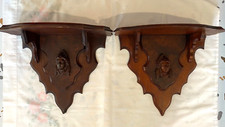 Coppia mensole da parete antiche vittoriane noce intagliato a mano 12"x13"x6"