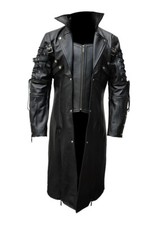 Trench coat uomo Van Helsing vera pelle nera lungo matrice gotico cappotto