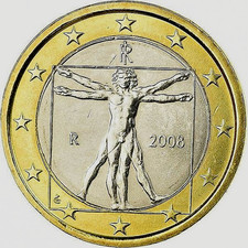 RARA MONETA  2008 1 Euro Leonardo Da Vinci  ITALIA