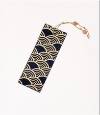 Segnalibro in stoffa giapponese, sfondo nero con ventagli oro