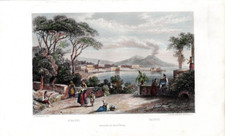 Rara. 1840 Frommel Antica incisione su acciaio veduta Di Napoli