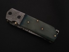 COLTELLO PIEGHEVOLE TASCABILE ACCIAIO DAMASCO PERSONALIZZATO MANICO OSSO DI CAMMELLO CON FODERO C718