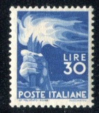 1946 Repubblica 30 lire azzurro Democratica nuovo SPL MNH ** siglato