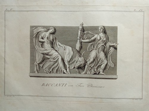 Incisione rame antica baccanti - incisione,