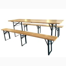 Set Birreria Tavolo + 2 Panche 80x220 in Legno Naturale Richiudibile Salvaspazio