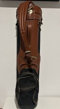 Borsa da golf vintage Ben Hogan in pelle marrone e tela nera carrello a 3 vie - senza cappuccio antipioggia
