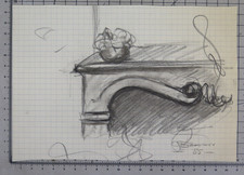 DISEGNO VINTAGE FIRMATO BECCARIA MATITA SU CARTA INTERNO CASA DETTAGLIO DR4