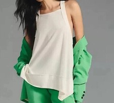 Canotta PILCRO cotone bianco orlo asimmetrico media Anthropologie graffetta bianca boho