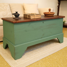 Tavolino da Salotto Cassapanca in Legno massello Baule Vintage Verde Noce Antico