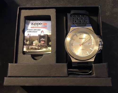 Zippo watch black leather band - watch,