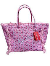 Borsa Mare Spiaggia Rosa Roselline Rosse Con Frange Naj Oleari