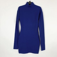 Abito Romeo G Gigli grande blu bodycon manica lunga finto collo lana elasticizzato vintage